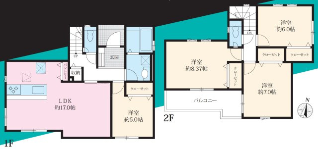 横浜市戸塚区平戸2丁目 新築戸建て【仲介手数料無料】カースペース2台の間取り