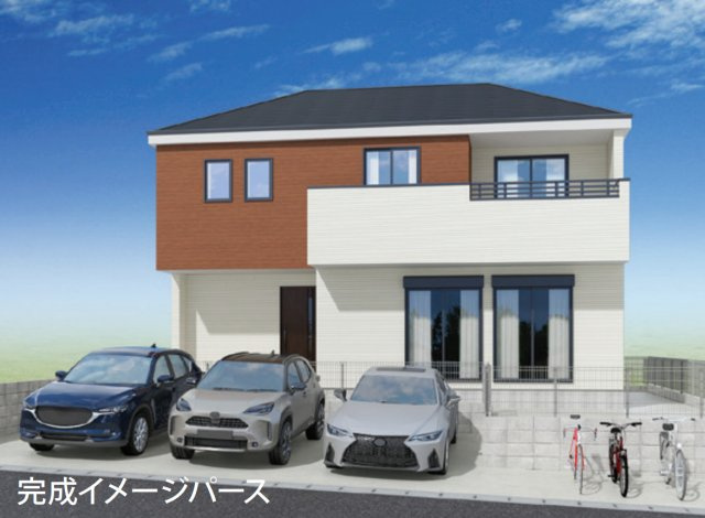 横浜市金沢区東朝比奈2丁目 新築戸建て【仲介手数料無料】カースペース3台の外観パース
