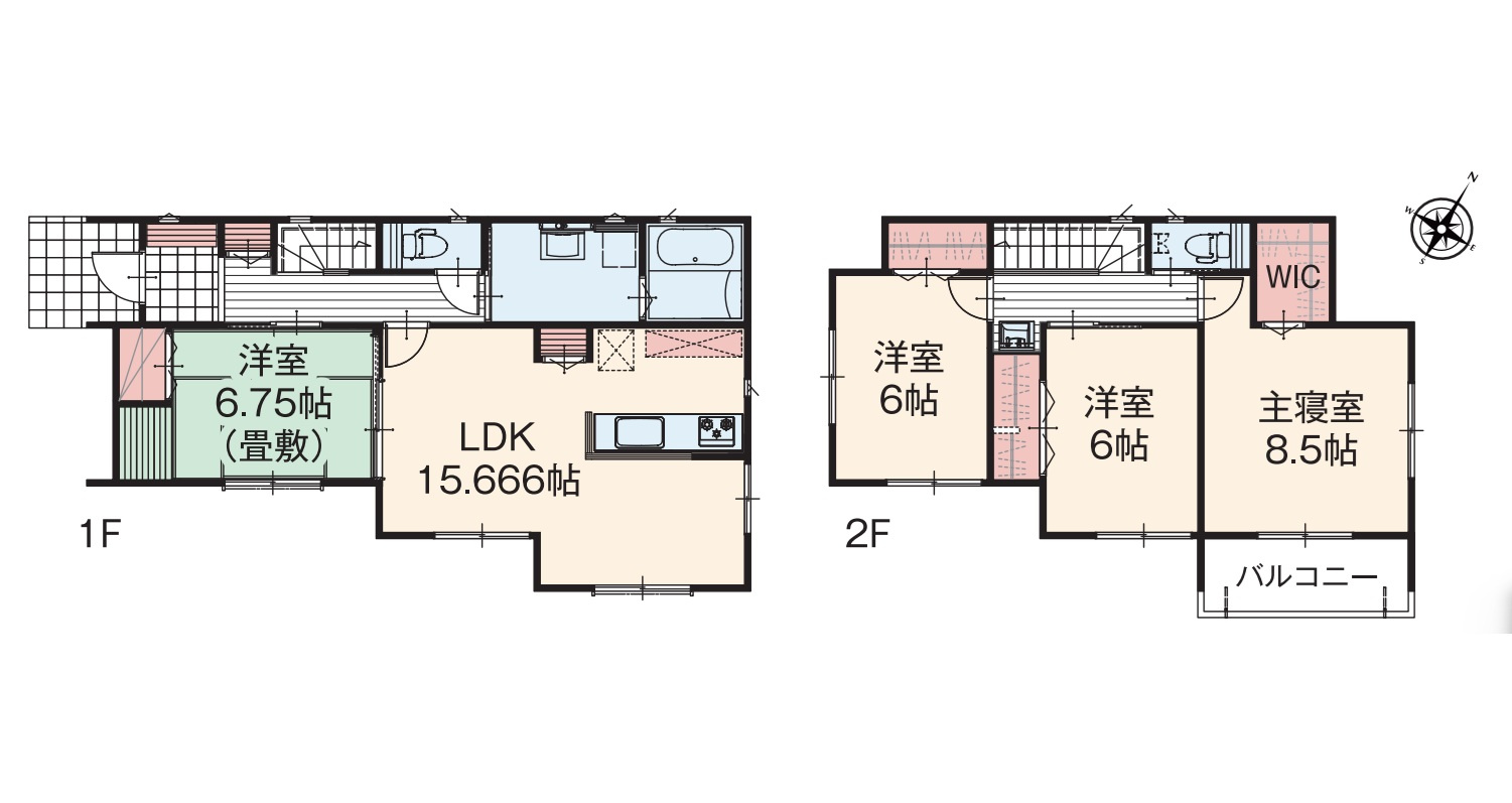 伊勢崎市三室町P2　新築住宅全2棟の間取り|◇土地63.83坪　建物32.05坪　WIC　全居室収納付き　バルコニー◇