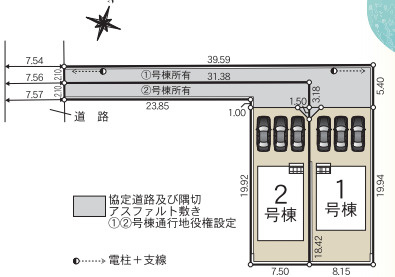 クレイドルガーデン　沼津市下香貫　第33　全2棟の区画図|土地面積：224.26㎡（67.83坪）
建物面積：99.22㎡（30.01坪）
前面道路も広い♪