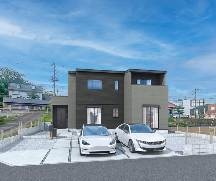 外観(完成イメージ)貴重な建築中の様子や周辺環境などを実際にご覧いただくことでより暮らしのイメージがしやすくなります。お気軽にお問い合わせください！※この画像は実際の現地の写真にCG合成したものです。