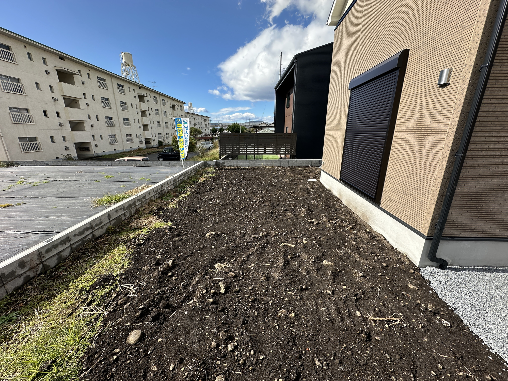 宇都宮市野沢町の新築一戸建の庭|庭はガーデニングをしたり、お子様のプール遊びやBBQなど様々な用途で使用できます♪