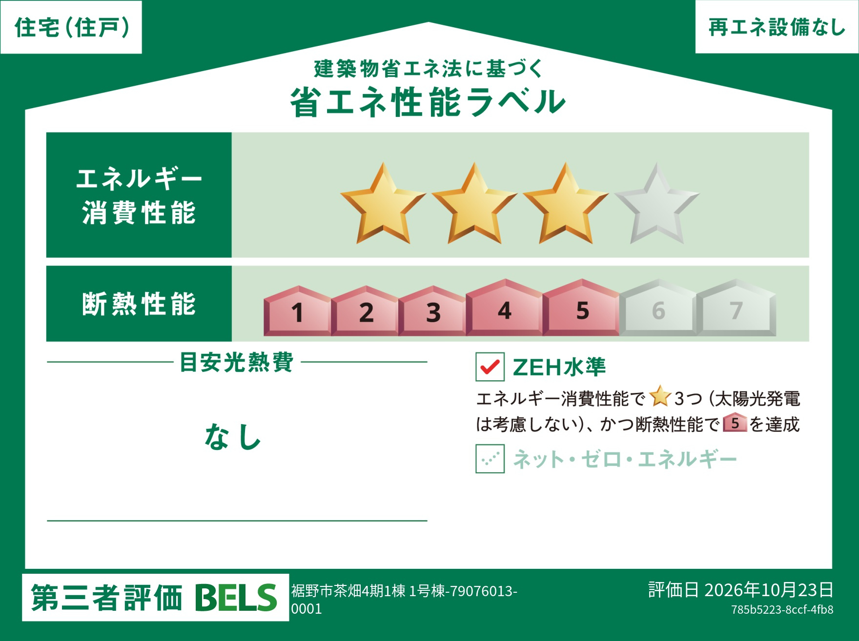 ブルーミングガーデン　裾野市茶畑　4期　全1棟の省エネ性能ラベル