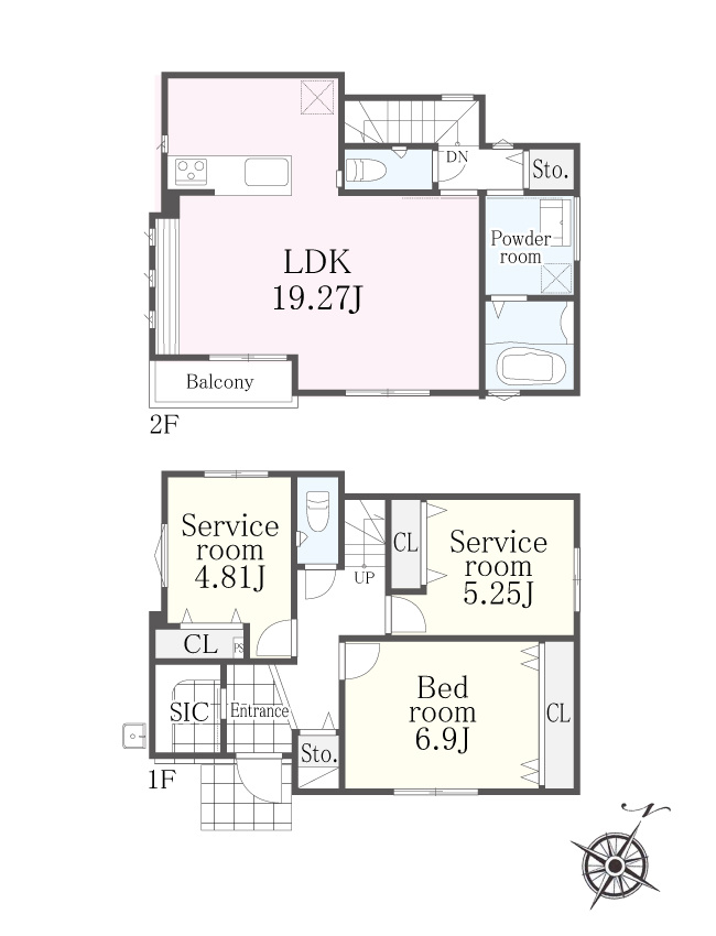 ◆山崎町全８棟開発分譲◆カースペース２台◆３７坪以上◆の間取り|2号棟
間取り：1LDK+2S　土地面積：125.31m2　建物面積：90.94m2