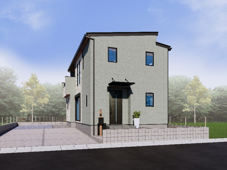 前橋市川原町「6区画」　新築住宅全6棟の外観パース|流行に左右されないシンプルなデザインは、飽きにくく長く愛されます。