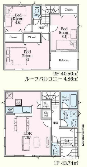 宇都宮市若草５丁目の新築一戸建の間取り|■建坪25.48坪　敷地46.86坪　全居室二面採光　廊下収納　ルーフバルコニー■