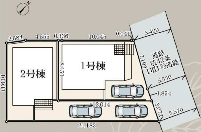 横浜市旭区川井本町 新築戸建て【仲介手数料無料】カースペース2台の区画図