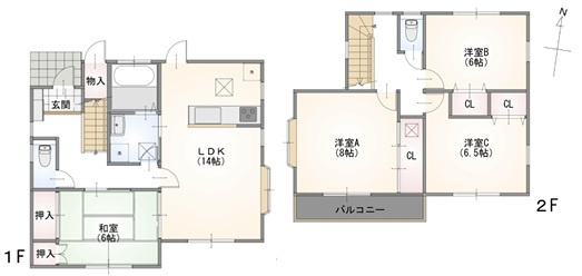 小田原市下堀　中古戸建の間取り