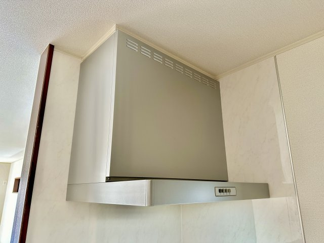 那須塩原市東三島３丁目の新築一戸建の設備|【同社施工例】キッチンの見た目もスッキリし、稼働している時も音が静かなレンジフード。
