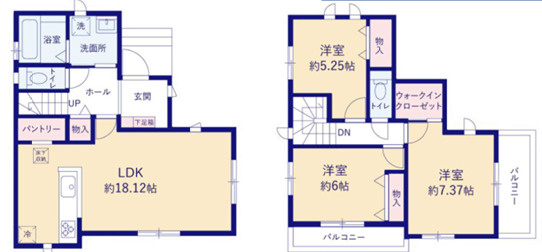 小山市駅東通り１丁目　新築住宅全１棟の間取り|■建坪34.91坪　敷地27.3坪　全居室二面採光　WIC　パントリー　ダブルバルコニー■