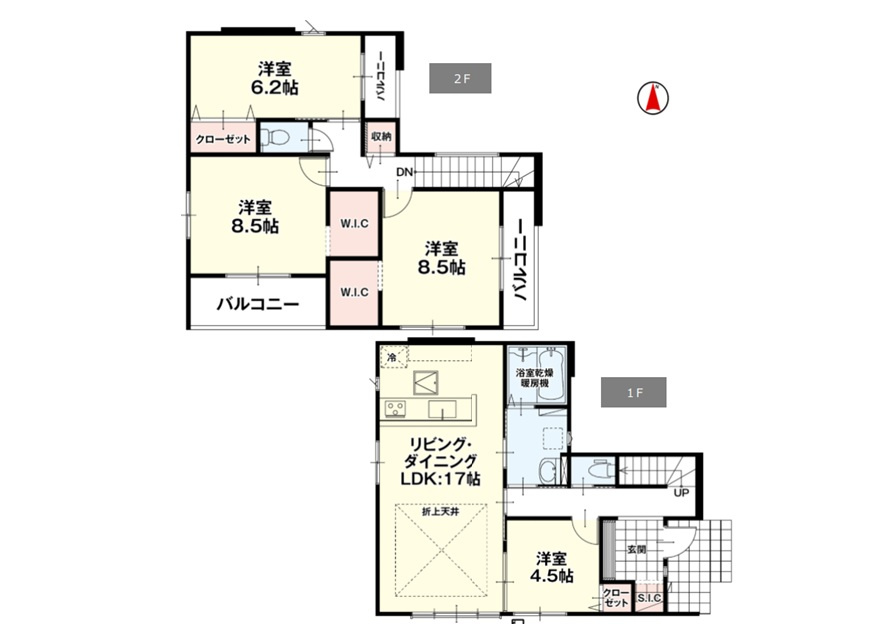 伊勢崎市北千木町1期　新築住宅全2棟の間取り|■土地57.90坪　建物34.35坪　SIC　WIC　２面バルコニー■
