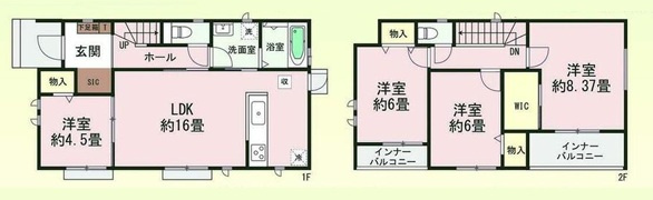 渋川市石原　新築住宅全3棟の間取り|■A号棟　土地61.02坪　建物32.31坪　SIC　WIC　インナーバルコニー■