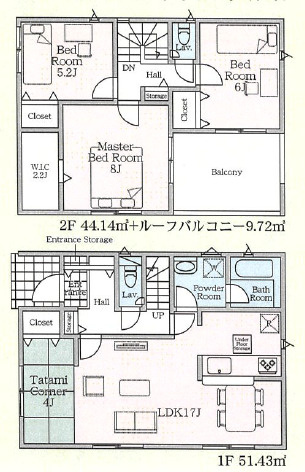 宇都宮市東峰町の新築一戸建の間取り|■建坪28.9坪　敷地47.33坪　ルーフバルコニー　主寝室８帖　WIC　畳コーナー■
