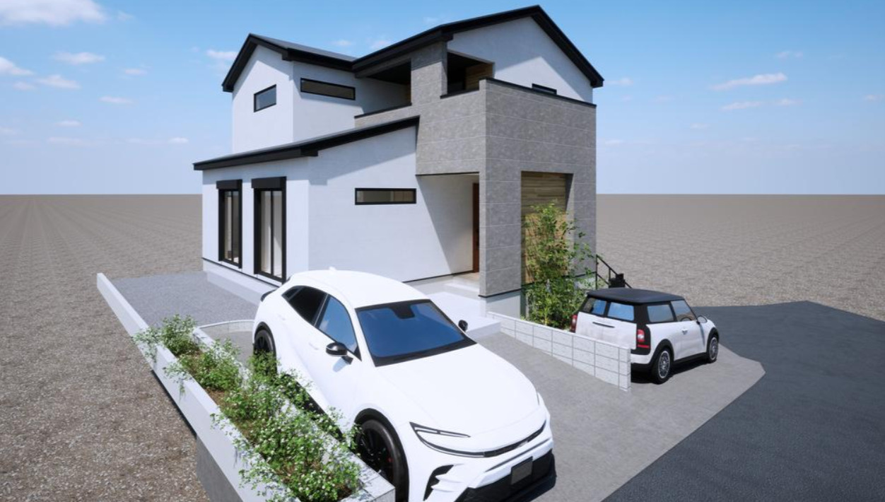 横浜市磯子区栗木３丁目 新築戸建て【仲介手数料無料】カースペース2台の外観パース
