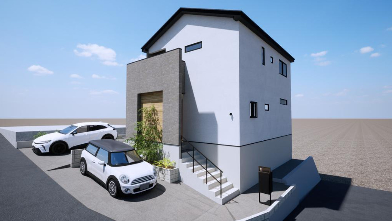 横浜市磯子区栗木３丁目 新築戸建て【仲介手数料無料】カースペース2台の外観パース
