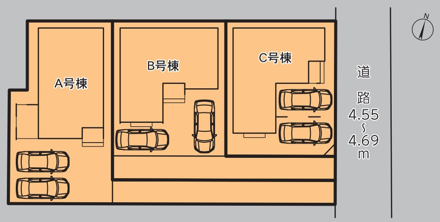新築分譲住宅　葵区田町2丁目　～全3棟～の区画図|2台駐車可能スペース
