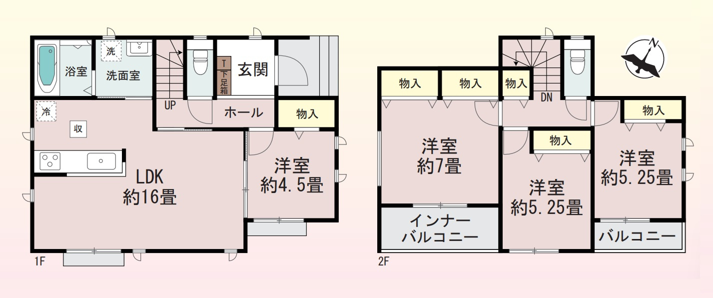 前橋市朝日町1丁目　新築住宅全1棟の間取り|■土地39.05坪　建物28.55坪　床下収納　玄関収納　２面バルコニー■