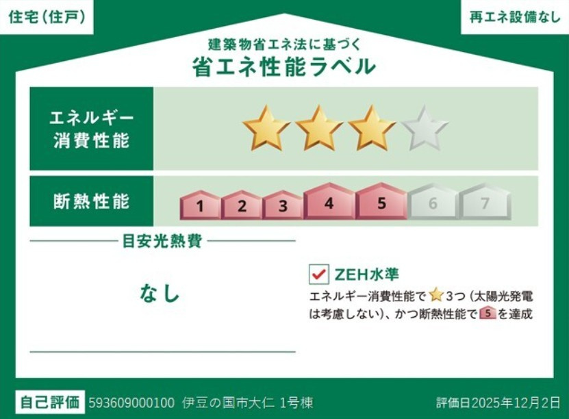 リーブルガーデン　伊豆の国市大仁　～全1棟～の省エネ性能ラベル|冷暖房等の年間の消費エネルギーを高断熱＋省エネによって20％以上削減できていることが証明されたラベルです！