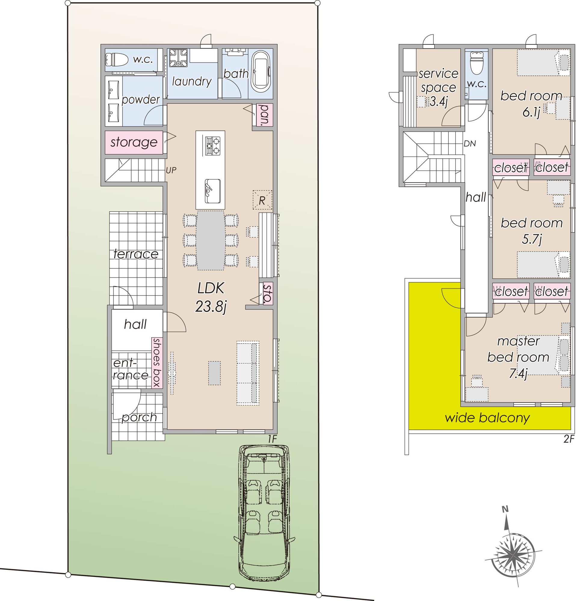 宅地分譲［三鷹市下連雀２丁目］の完成予想図|■建物プラン例（間取図）建物面積：114.96㎡（34.77坪）、建物価格：5350万円 ※別途、外構工事費・付帯工事費・諸費用等が必要となります　※当該プランの採用および変更は自由に可能です