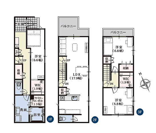葵区八千代町3期　全1棟の間取り|3階建ての2階リビングが18帖程あります！
カーテンを開けても通りの目線も気になりません♪