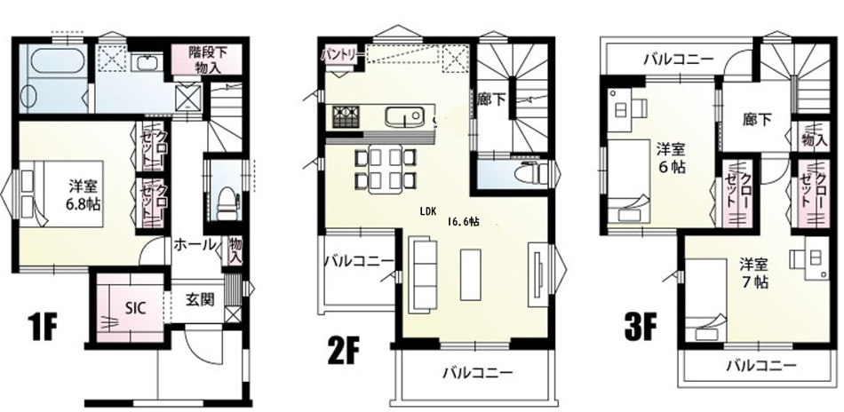 上尾市仲町2丁目　2号棟　３階建て3LDK