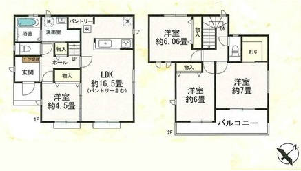 高崎市片岡町2丁目　新築住宅全4棟の間取り|■A号棟　土地69.31坪　建物31.18坪　パントリー　WIC　バルコニー■
