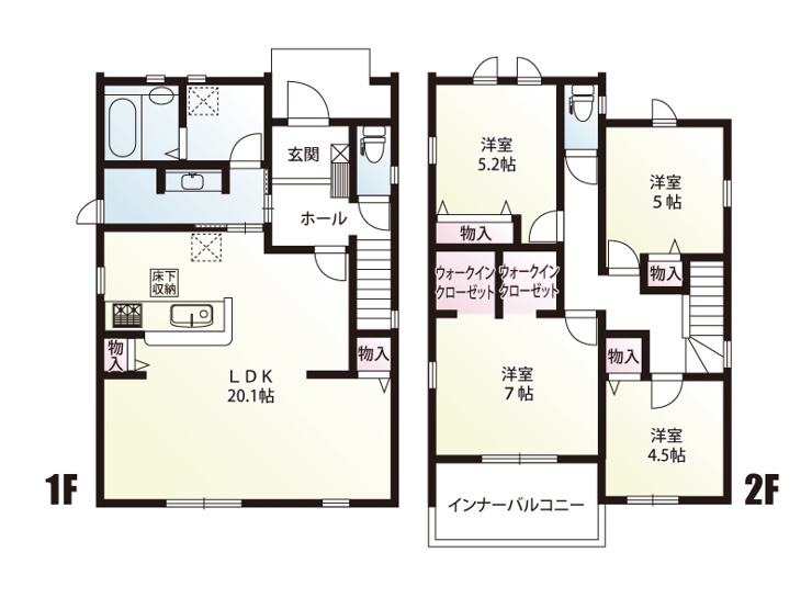 3号棟　建物面積：107.65㎡（32.56坪）
　　  　土地面積：206.08㎡（62.33坪）