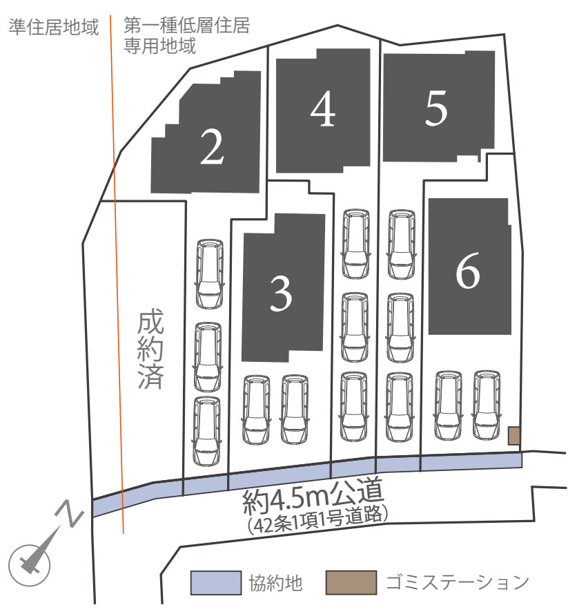 横浜市青葉区市ヶ尾町 新築戸建て【仲介手数料無料】カースペース2台の区画図