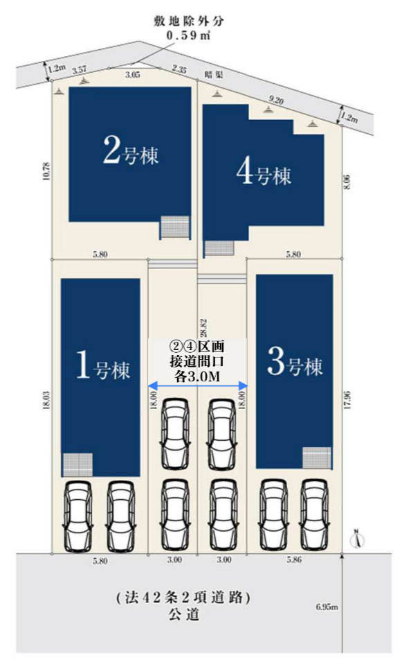 横浜市鶴見区東寺尾１丁目 新築戸建て【仲介手数料無料】カースペース2台の区画図