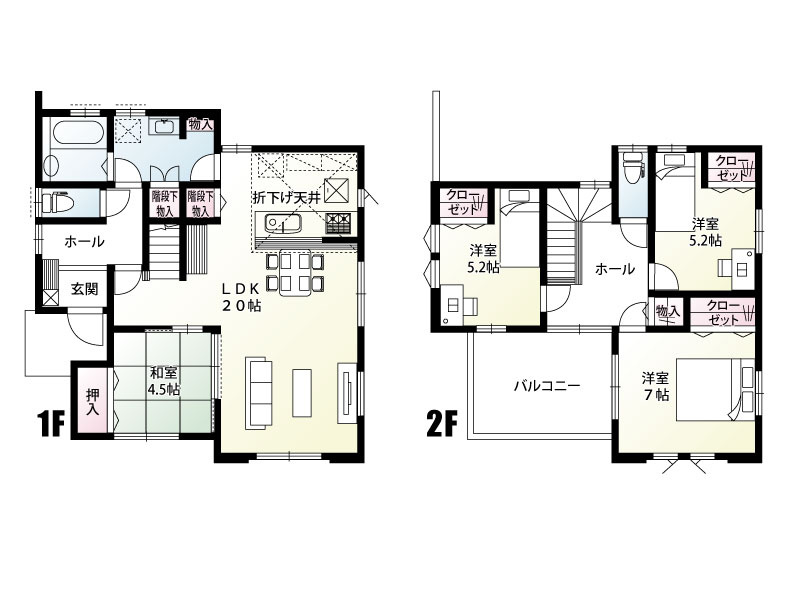 5号棟　2階へ上がる際、必ずリビングを通る間取りとなっております。家族が必ず顔を合わせる動線ですので、お子様の様子も確認できる安心の間取りとなっています。
