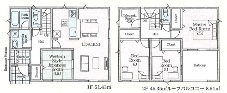 鹿沼市泉町第３　新築住宅全２棟の間取り|◇土地58.7坪　建物29.27坪　ルーフバルコニー　納戸　主寝室7.5帖◇