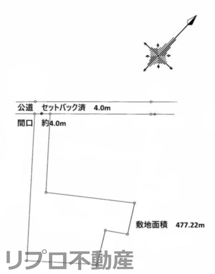 野田市花井の土地図|価格３８７０万円 土地面積４７７.２２平米 約１４４.３５坪の旗竿地です！