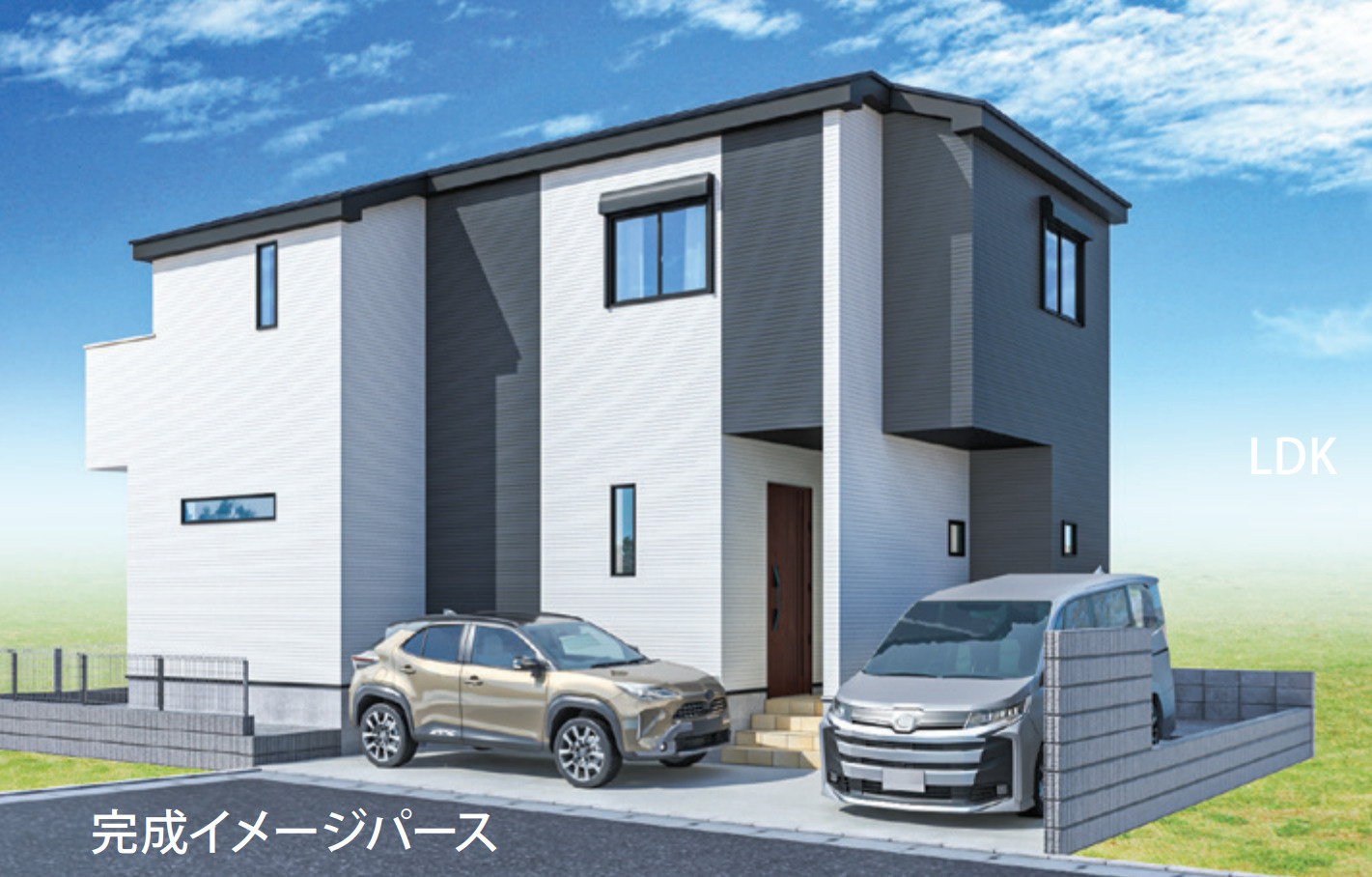 横浜市南区永田北２丁目 新築戸建て【仲介手数料無料】カースペース2台の外観パース