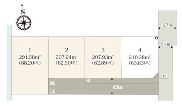 伊勢崎市西久保町第1期　新築住宅全4棟の区画図|「初めまして！」が集まる分譲地。たくさんの子供たちが年齢を問わずに、仲良く一緒に成長できるのは分譲地の特徴ですね。