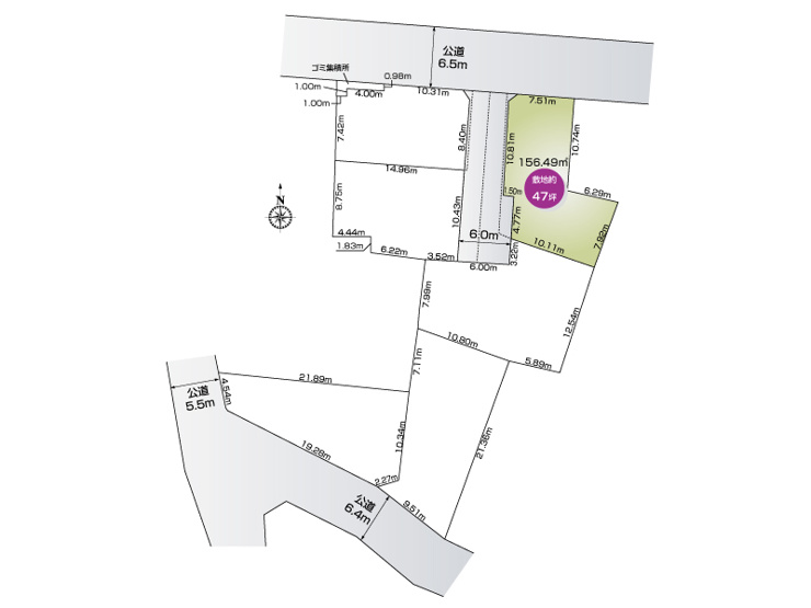 【東松山市松本町1丁目2号地 区画図】土地面積47坪ございます。
