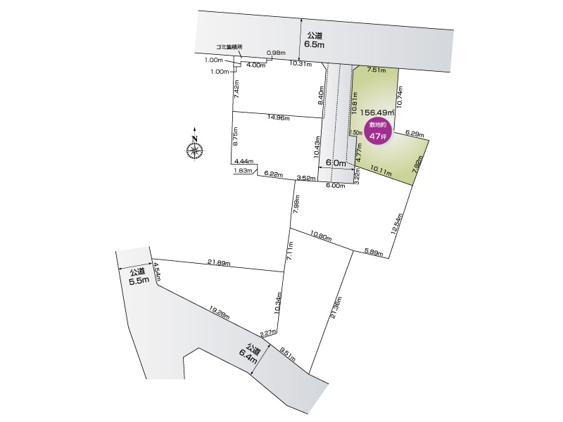 【東松山市松本町1丁目2号地 区画図】土地面積47坪ございます。