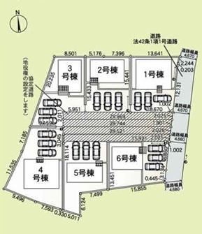 伊勢崎市豊城町第2　新築住宅全6棟の区画図|「初めまして！」が集まる分譲地。たくさんの子供たちが年齢を問わずに、仲良く一緒に成長できるのは大型分譲地の特徴ですね。
