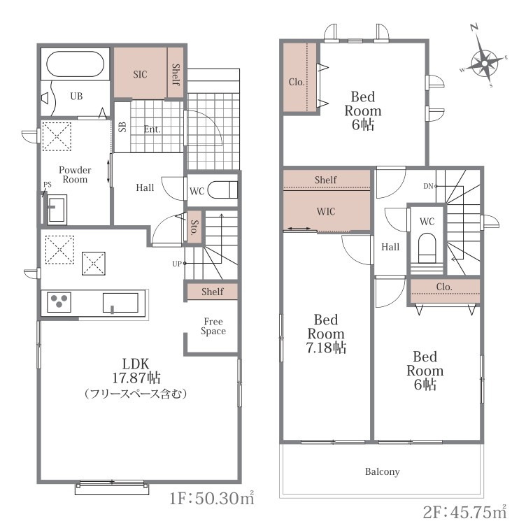ハートフルタウン　静岡市葵区北2丁目2140番　全1棟　の間取り|間取図：敷地面積42.77坪　建物面積：29.05坪