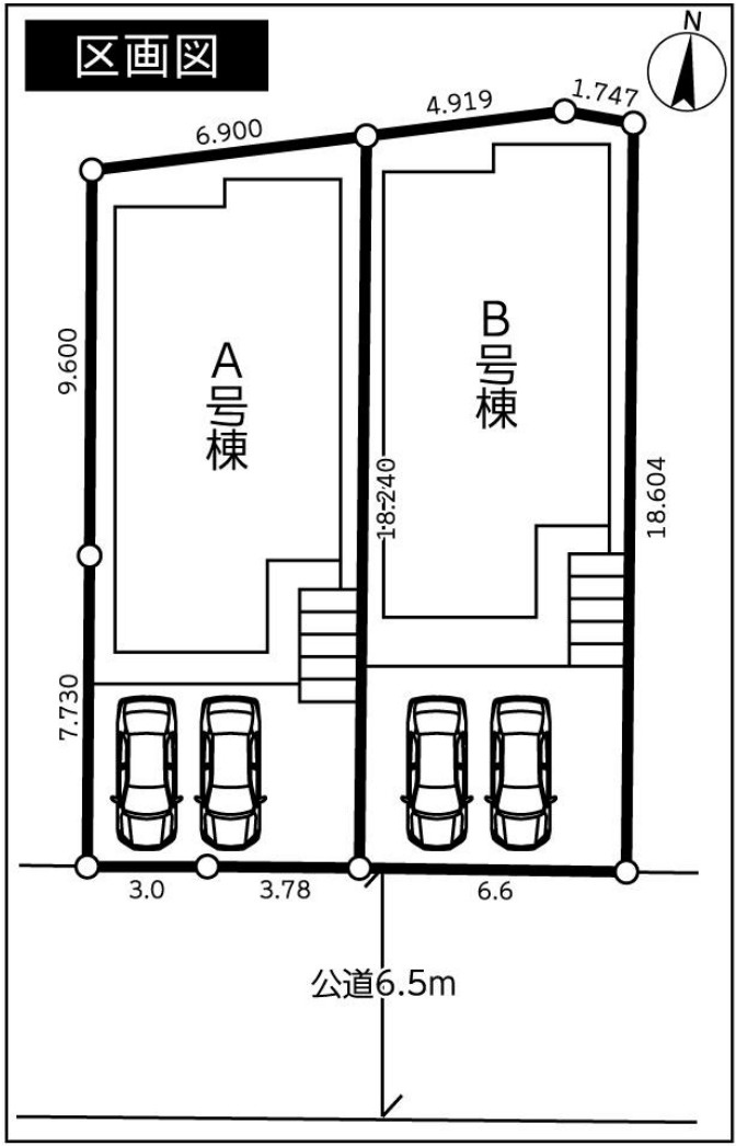 横浜市港北区大曽根3丁目 新築戸建て【仲介手数料無料】カースペース2台の区画図