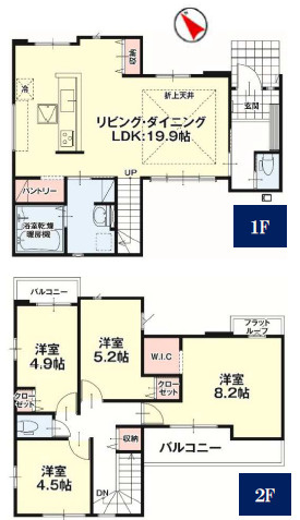 宇都宮市不動前３丁目の新築一戸建の間取り|◇土地48.36坪　建物32.08坪　広々洗面所　WIC　パントリー　ダブルバルコニー◇