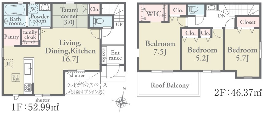 リナージュ　清水町徳倉第1期　全2棟　新築戸建ての間取り|土地面積：217.77㎡（65.87坪）
建物面積：99.36㎡（30.05坪）