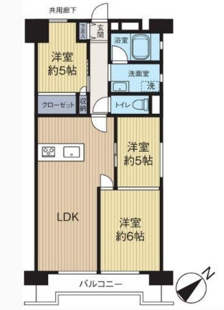 コープ桜木町の間取り|角部屋の為、中部屋にも窓があります!!
