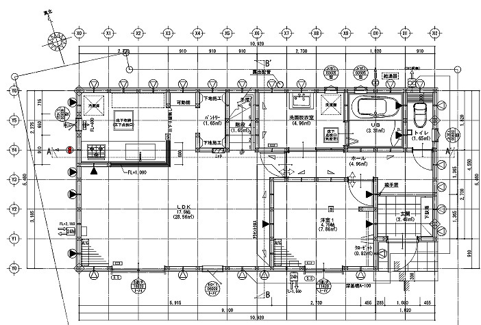 リナージュ　富士市中里第1期　‐全8区画‐の間取り|●1階間取り●
キッチンにはパントリー、可動棚があって家事がしやすい♪
防災用のストックの置き場にもいいですね(*^^*)