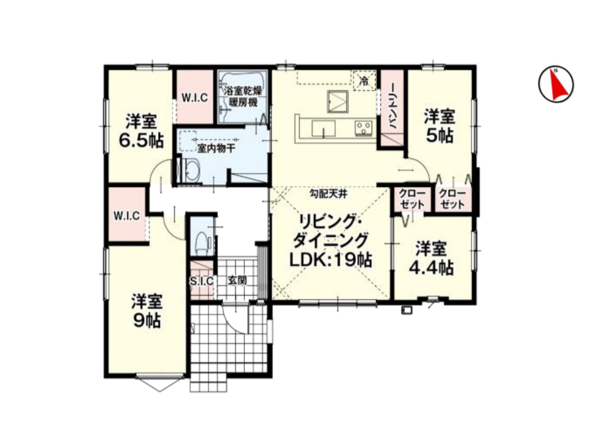 伊勢崎市西久保町3丁目1期　新築住宅全3棟の間取り|■土地79.55坪　建物32.34坪　パントリー　WIC　南面バルコニー■