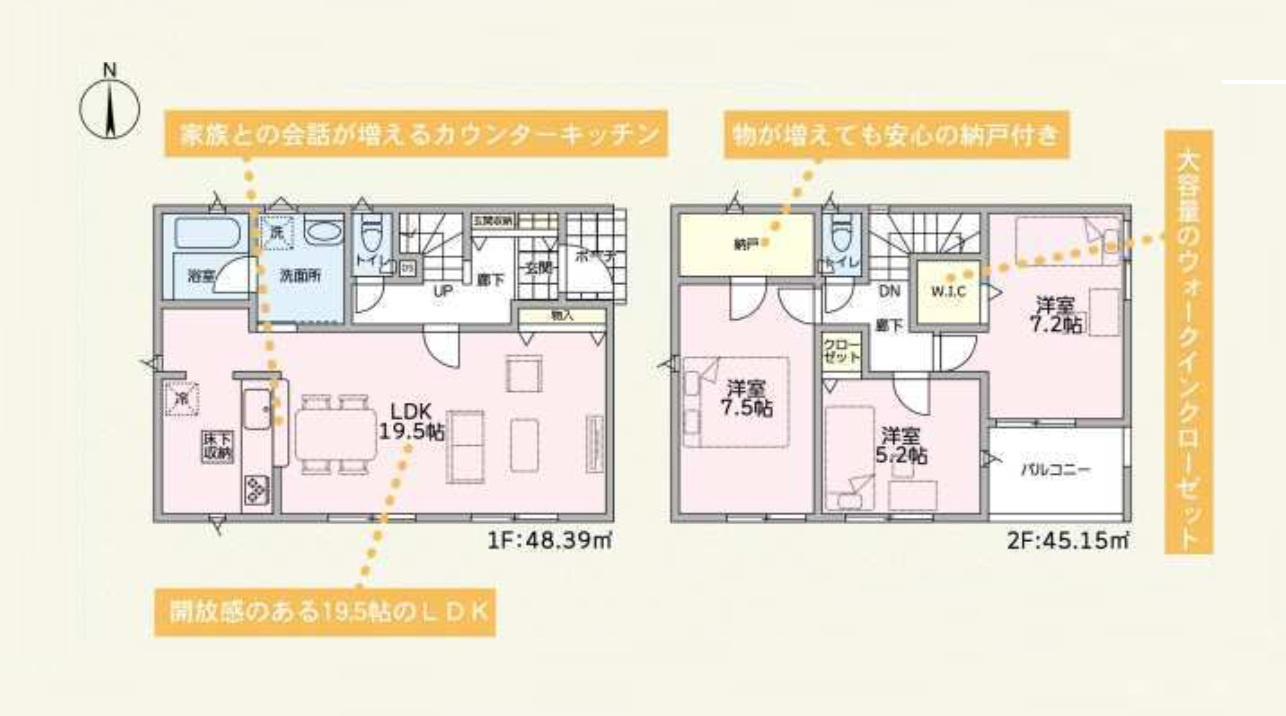 伊勢崎市小泉町第3　新築住宅全5棟の間取り|◇土地56.72坪　建物28.29坪　納戸　WIC　インナーバルコニー◇