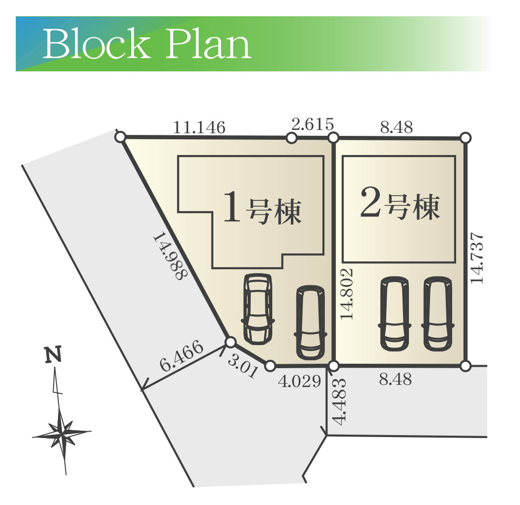 横浜市戸塚区上柏尾町 新築戸建て【仲介手数料無料】カースペース2台の区画図