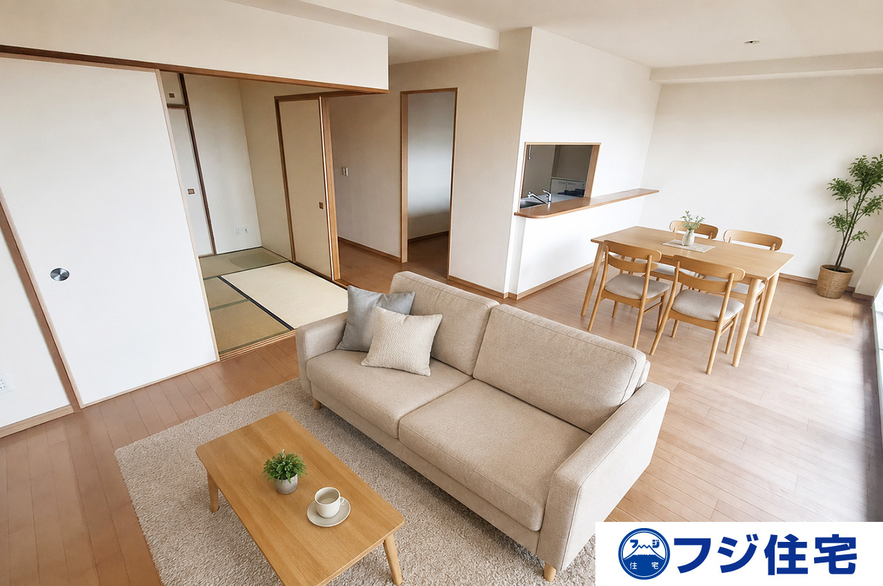 タワーズランド北野田サウスタワーの居間・リビング|※バーチャルステージング画像（AI合成）です。合成された家具等は販売価格に含まれません。