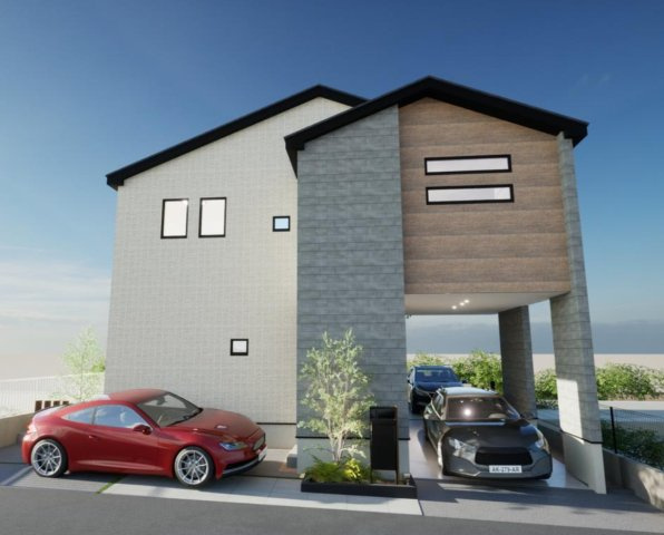 横浜市都筑区加賀原１丁目 新築戸建て【仲介手数料無料】カースペース3台の外観パース