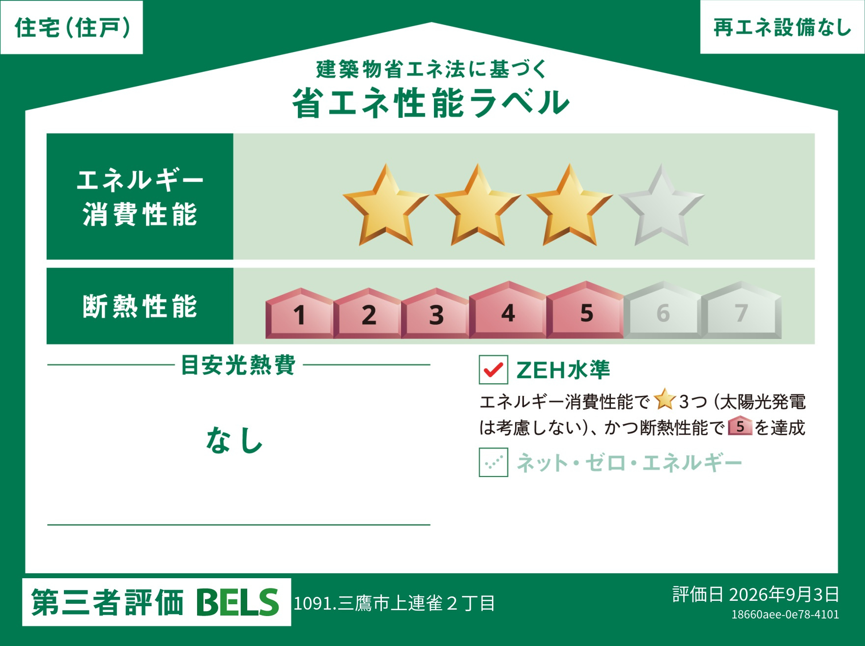 新築分譲［ミラクラス上連雀Ⅲ］の省エネ性能ラベル|ZEH水準省エネ住宅