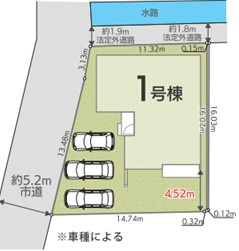リナージュ　御殿場市竈　第1期　全1棟の区画図|新築住宅専門の不動産Labo.(ラボ)から最適な物件をご提案します♪
交通量は住宅街なので少なく、前面道路は5.2Mのストレスない道路幅です♪
